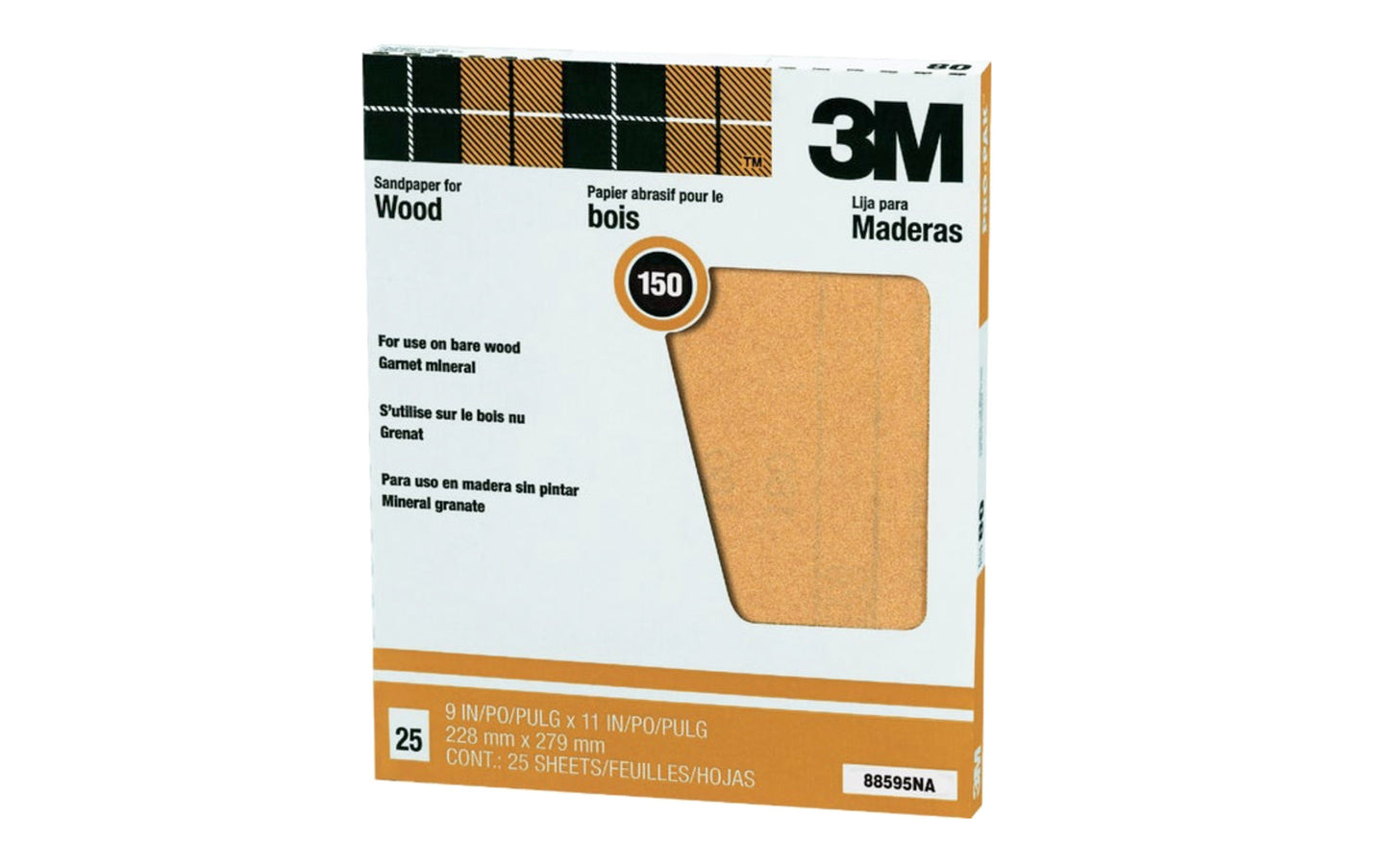 3M Garnet Sandpaper 150 Grit - 25 Sheets. 3M Model 88595NA. Made in Canada.