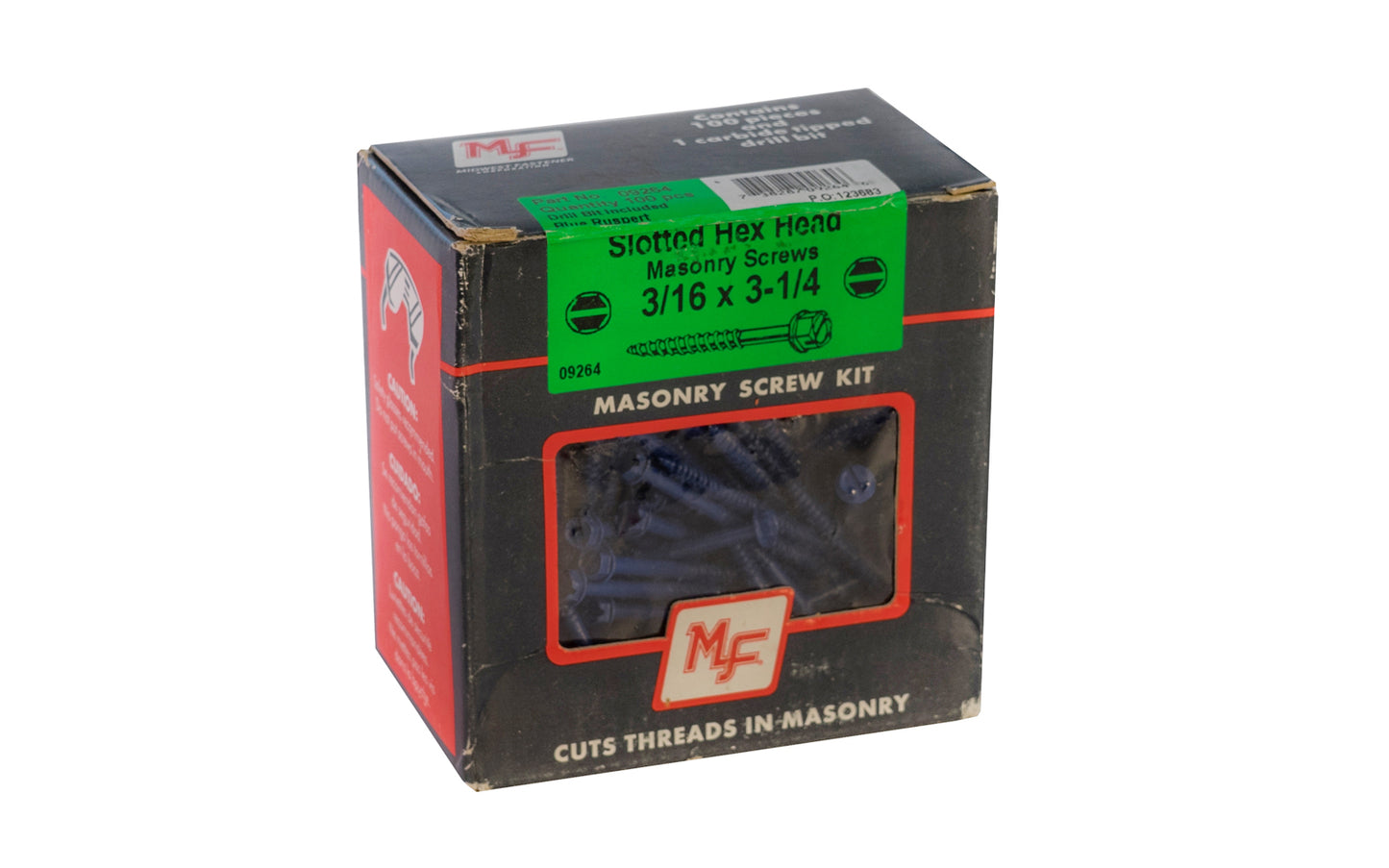 Midwest Slotted Hex Head Masonry Screws 3/16" x 3-1/4". Un-used old stock, un-opened box. 100 pieces in pack.