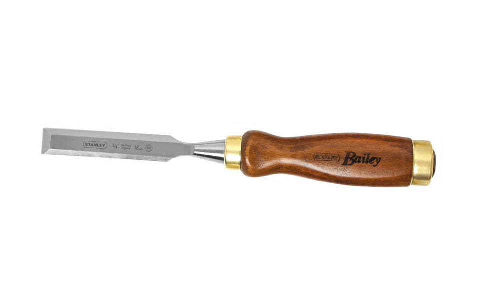 Made in England - 3/4" Bailey Wood Chisel. Hardened, tempered high-chrome carbon alloy steel blade for edge retention ~ High-carbon chrome steel blade ~ European Beech wood. Quality English Chisel. 3/4" (18 mm) size.