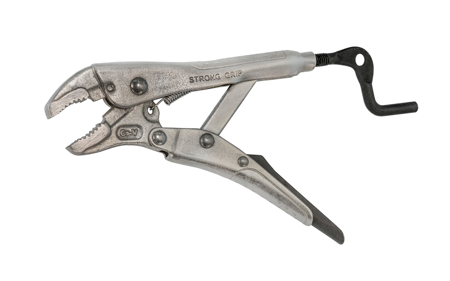 "Strong Grip" 5" Locking Pliers with Curved Jaws. Vise grip style plier made by StrongHand Tools. Model PCJ50.