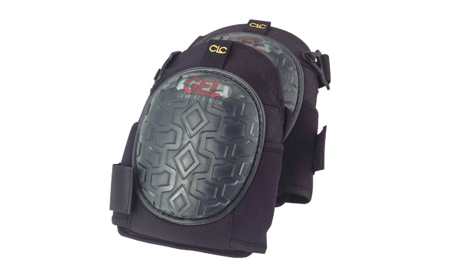 CLC Professional Gel Kneepads. Special CLC Comfort Target gel center provides maximum cushioning and all day wearability. Crafted from super tough 160D ballistic nylon. Larger caps are over sized for more protective coverage. Breathable neoprene lower straps secure below the knee. GrabTab for easy positioning of kneepad. Used by masons, tile contractors, and professionals of all trades. CLC Model No. G340.