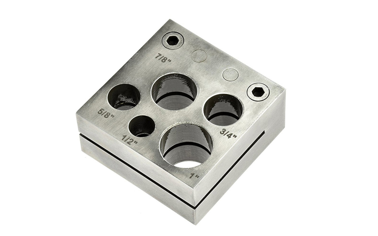 5 piece disc cutter set. Designed for cutting round shapes with precision and ease. Sizes included: 1/2", 5/8", 3/4", 7/8", & 1" diameter sizes, offering versatility for various jewelry-making projects. Made by SE.