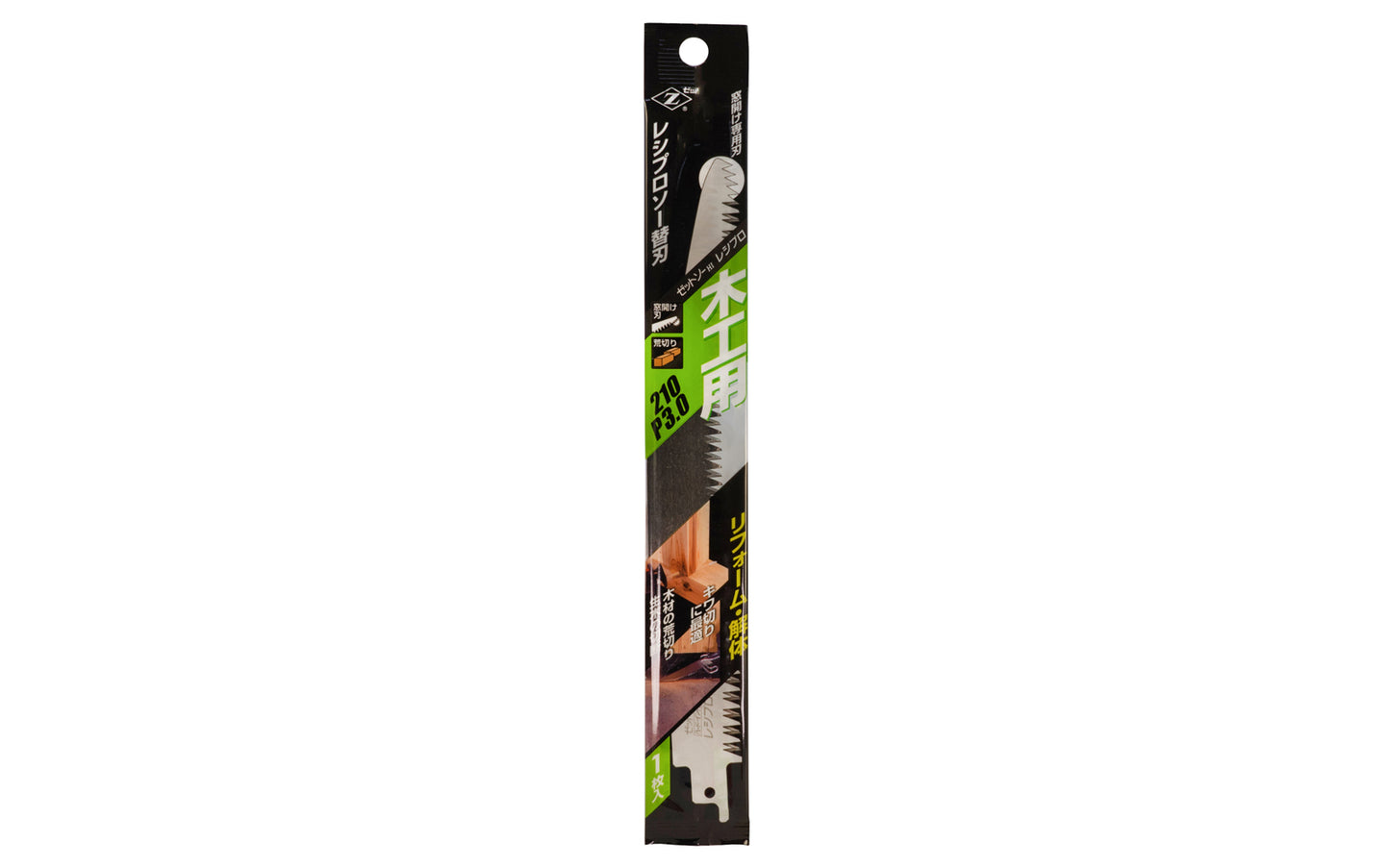 Replacement 210 mm reciprocating Japanese saw blade designed for woodworking / dry wood. Fits standard reciprocating saws. Recip saw blade made by Z saw. Made in Japan. Made by Z saw. Made in Japan. Japanese recip saw blade for wood sawing.