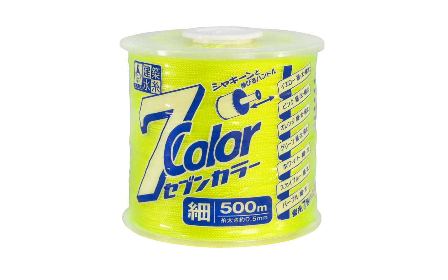 0.5 mm Layout String Line 'Jet Line' ~ Fluorescent Yellow. Jetline made by Takumi Mizuito. Extra thin line (0.0197") of twisted nylon material. This thin line stays very taut. Great for use when measuring, use with a line level, or general layout work. Highly visible fluorescent yellow green color. long roll (500 m). Made in Japan