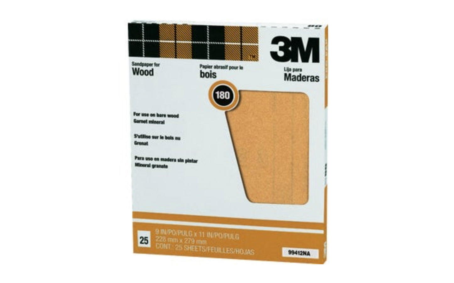 3M Garnet Sandpaper 180 Grit - 25 Sheets. 3M Model 88412NA. Made in Canada.