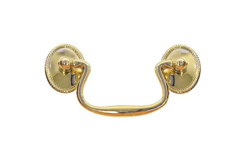 Solid Brass Colonial-Style Drop Pull ~ 3" On Centers - Non-Lacquered Brass (Will patina over time)