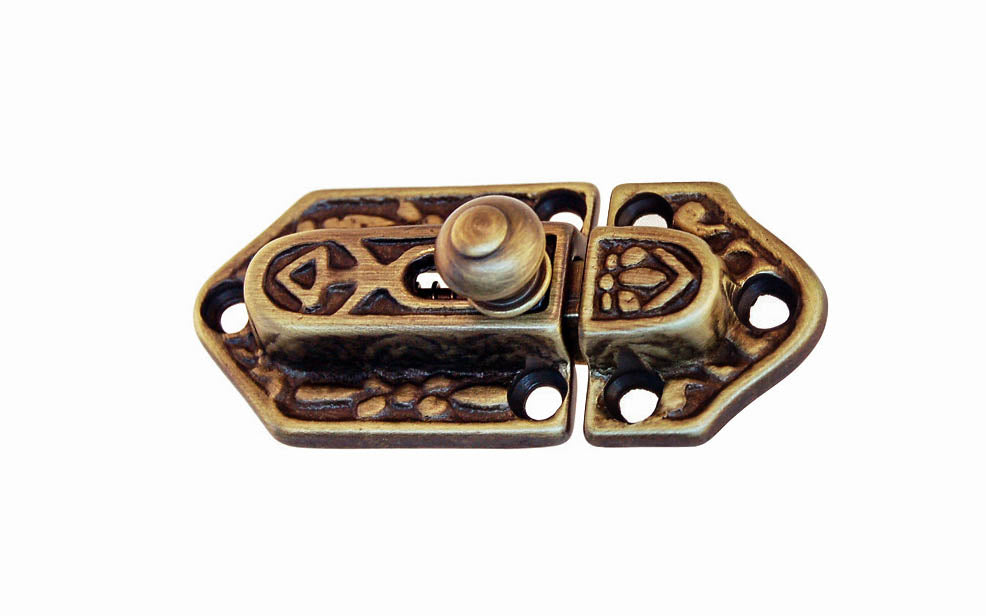 Ornate Spring-Loaded Solid Brass Latch Catch ~ Antique Brass Finish