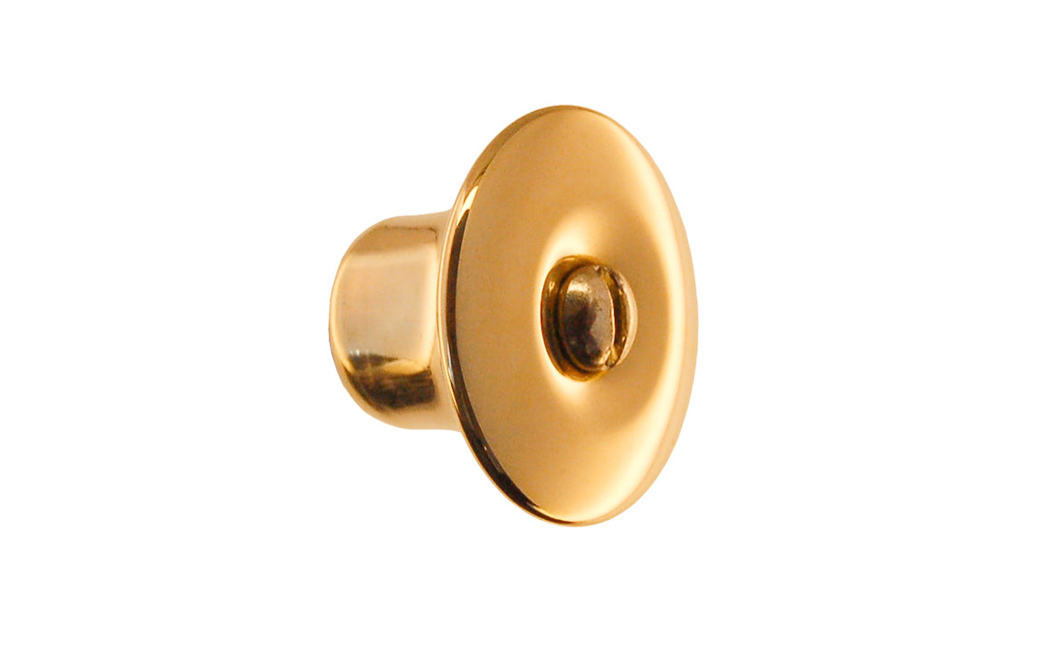 Vintage-style Hardware · Stamped brass 1-1/8" diameter hoosier knob commonly used on "Hoosier" style kitchen cabinets from the turn of the century. Comes with a 2-1/2" long slotted thru bolt. Hoosier, Sellers, McDougall, Napanee, Wilson, Boone & others. Non-lacquered brass