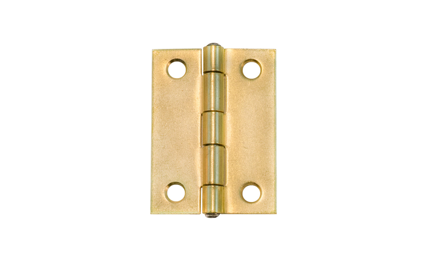 A simple brass plated steel cabinet butt hinge ~ 1-1/2" x 2". Non-removable hinge pin. Sold as a single hinge. 1/16" leaf thickness gauge. Screws not included. Overall Hinge Size: 1-1/2" Wide x 2" High. Made of steel material with a brass plating.