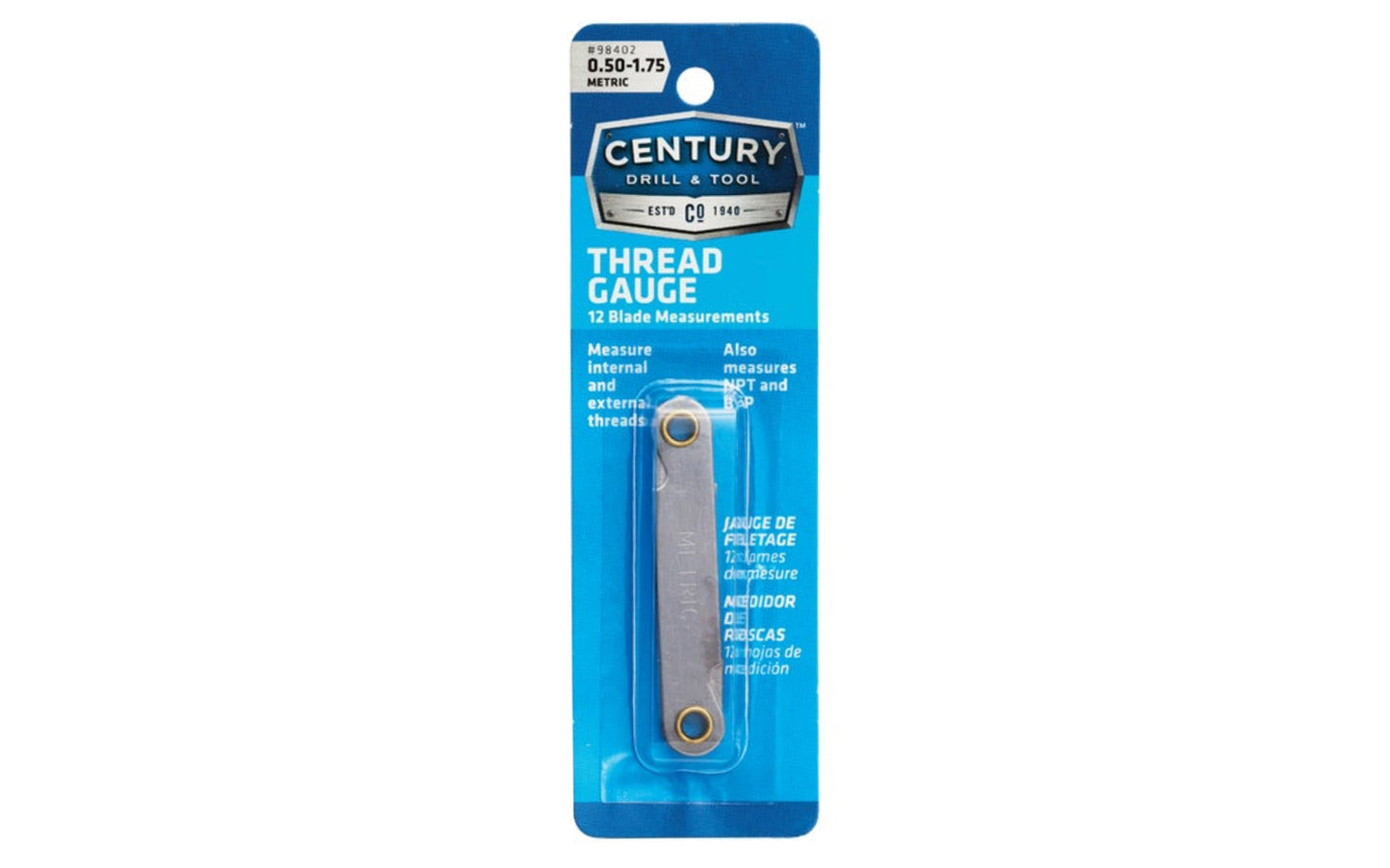 Metric Screw Pitch Thread Gauge. Pitch Gauge measures threads per inch and cuts exactly to your preference. 12 blades. Strong, durable & easy to use gage. Measure internal & external threads. Measures NPT & BSP. Made in Japan. 0.50-1.75 Metric.