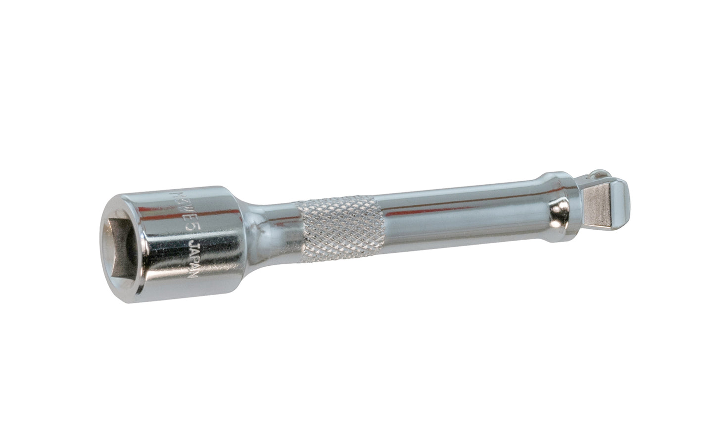 5" Socket Extension 1/2" Wobble Dr. Chrome Vanadium Steel. Made in Japan. Center Sockets. Made in Japan. 5" length extension. 1/2" drive. Wobble Drive