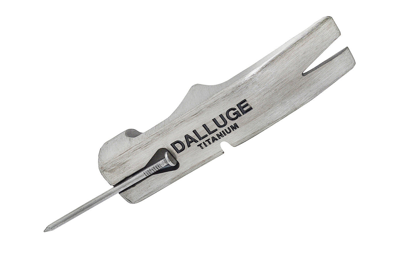 This 16 oz Dalluge Titanium hammer has a patented deep "V" head design which provides faster, greater power at point of impact with less stress & arm fatigue. Smooth Face Magnetic nail slot. Vaughan Mfg. 698250071828. Vaughan Titanium Hammer. Hickory hardwood handle. Dalluge "DDT 16P" Hammer. Model No 7182.