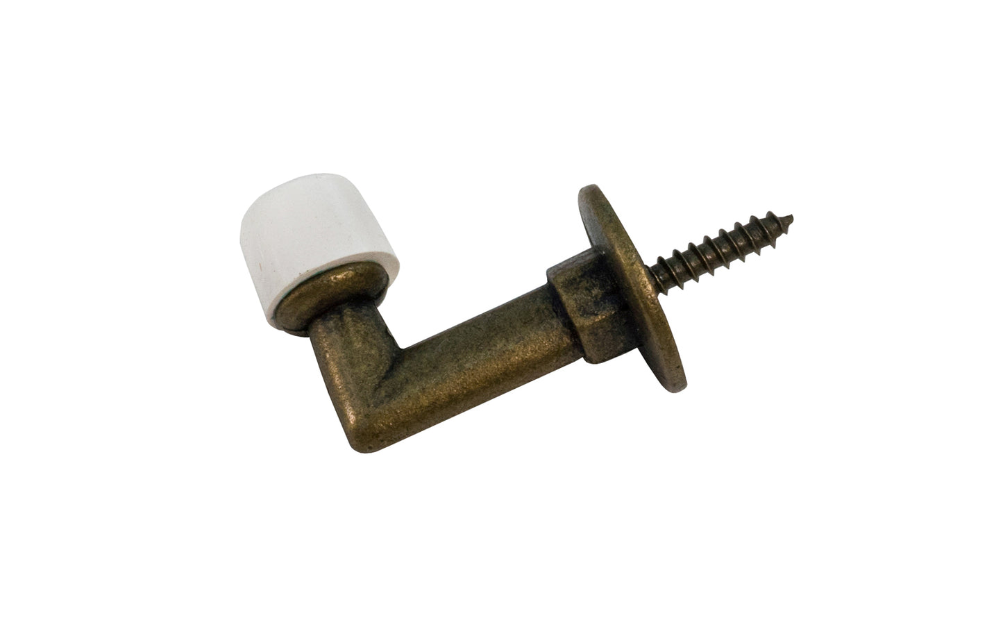 Antique Brass Finish on aluminum floor door stop. With white bumper. Model BL6209-ABA.