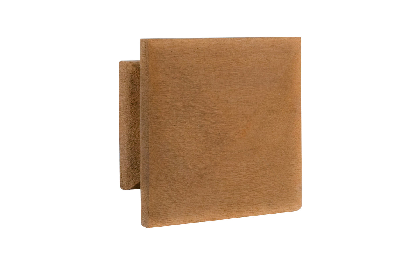 A classic wood pyramid cabinet knob of solid Cherry material. This good-looking wooden knob has a slight pyramid design & square edges. Designed in the Mission-style / Arts & Crafts, Craftsman style of hardware. Unfinished solid oak wood. May be stained, painted, or varnished. 1-1/4" x 1-1/4" size.