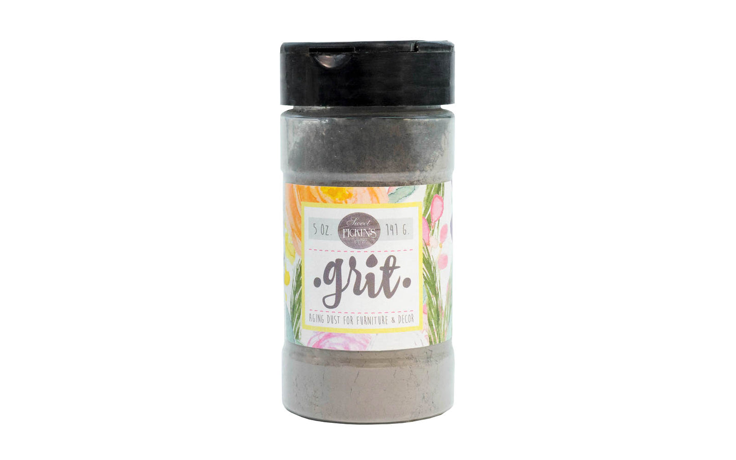 Sweet Pickins' Grit - Aging Dust is a natural compound used for giving painted pieces an “aged” look. Used primarily for highly carved or decorative areas, the dust settles into the grooves giving the appearance of age over time. This technique is often found in fine antiques & high end furniture pieces. 5 oz container