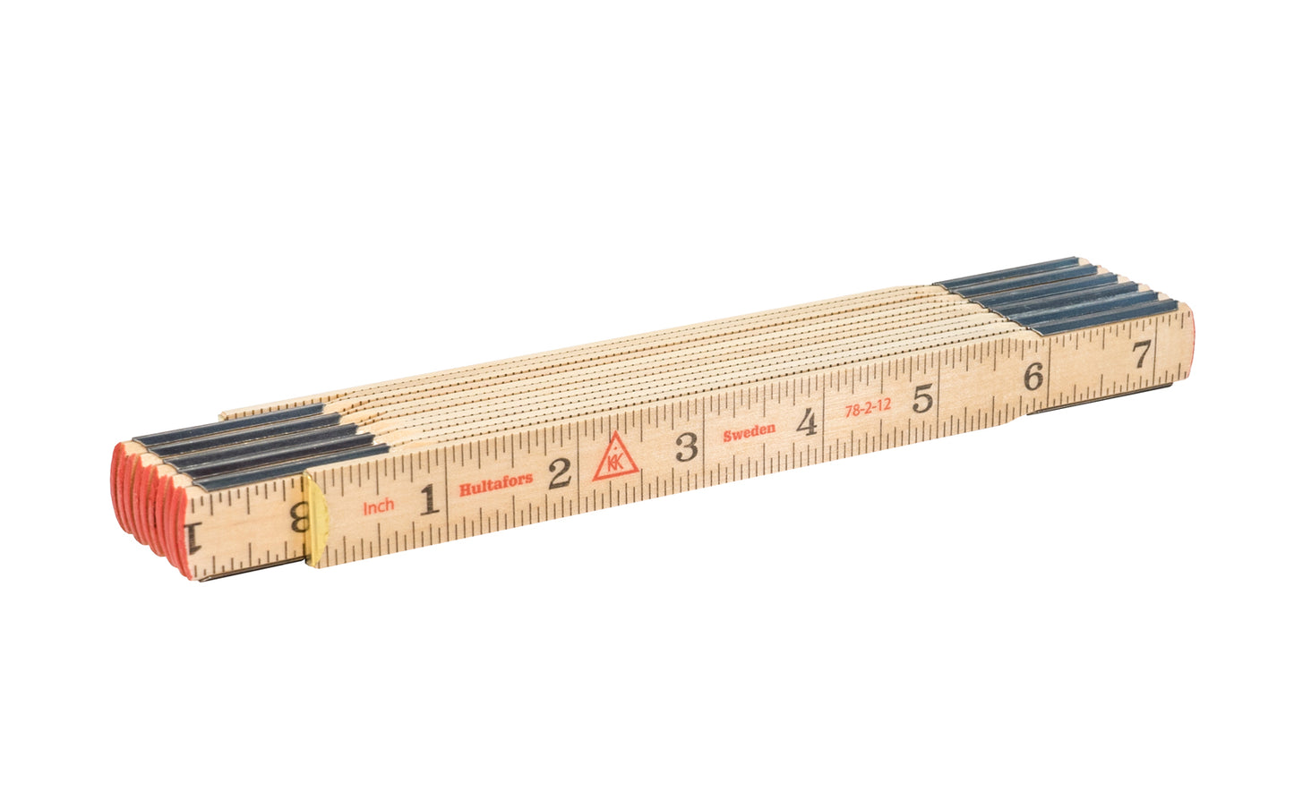Hultafors 78" classic wooden folding rule manufactured from downy birch with Swedish steel joints, enabling thin sections & great flexibility. It has a scale on both sides with a traditional 1/16" scale with black & red markings. Steel joints are heat-treated. Made in Sweden. Model 78-2-12. 7315291014012. Foldable