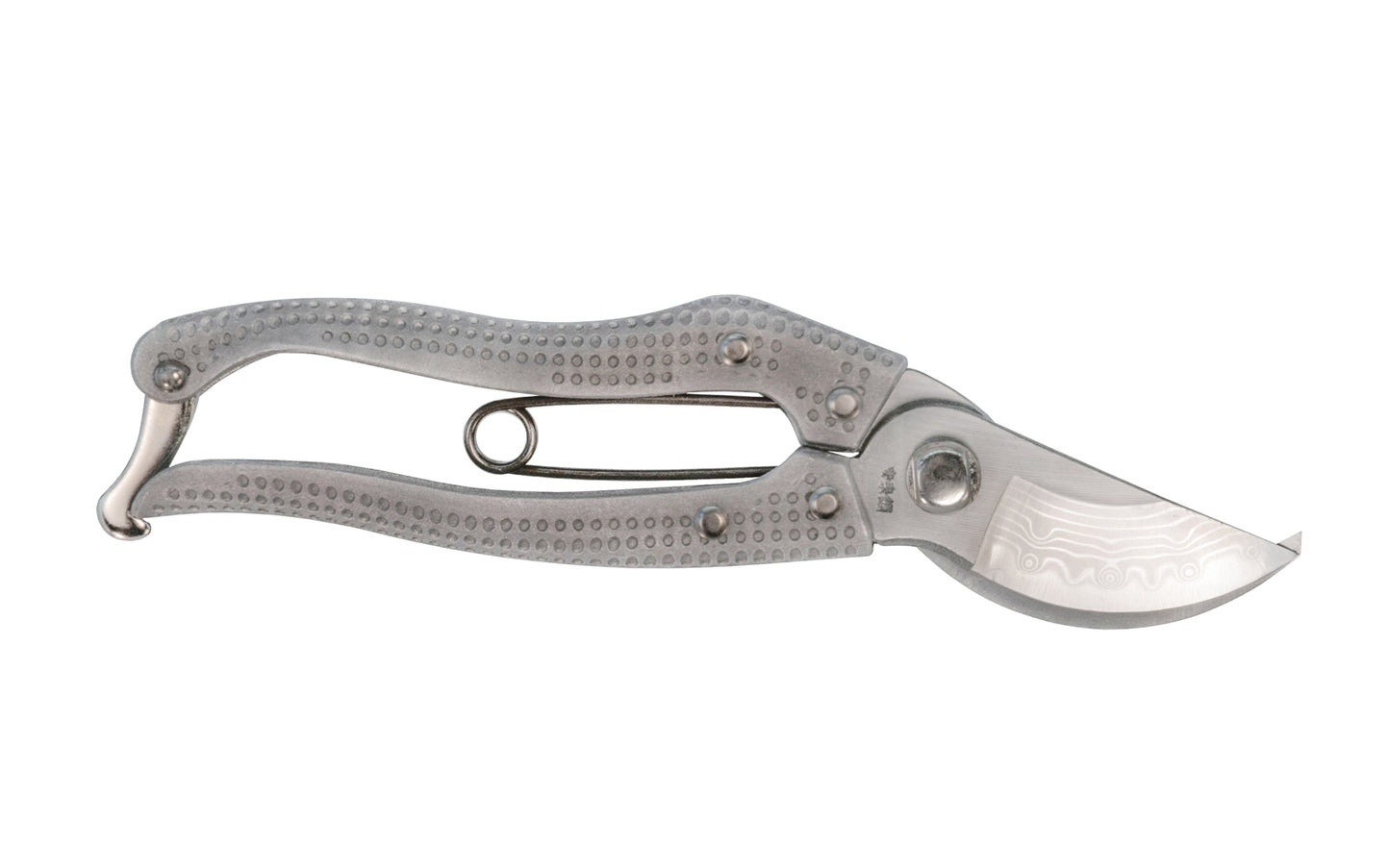 High quality elegant pruners made by Onotetsu in Japan. The blades of this bypass pruner are made from high quality Japanese laminated steel, making the cutting edges razor-sharp & long lasting. 8" pruner size great for many garden tasks such as trimming, pruning, thinning, & general purpose cutting. Damascus Steel.