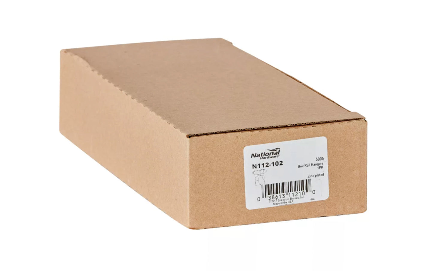 Zinc-Plated Box Rail Hanger Set - N112-102. Designed for use on box rail with wood-frame sliding doors from 1-1/2" to 2" thick. Designed for use with #59, #5100, #5103, #5104, #5105, #5110, #5114 or #5116 box rail. Barn Door Hardware. National Hardware Model No. N141-622. Made in USA. 038613112100