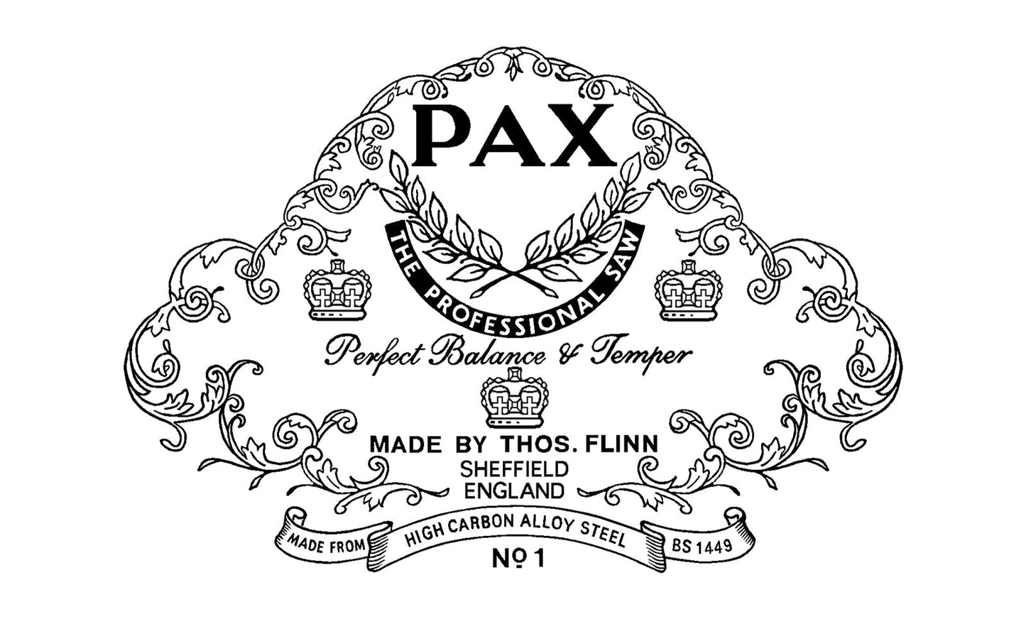Pax 1776 10" Dovetail Saw - Rip Tooth. The "Pax 1776 Dovetail Saw" is Thomas Flinn’s finest saw. A high quality 10" dovetail saw with a rip tooth pattern. Made with a heavily folded brass back roll marked with “Pax 1776 Sheffield England”. Model No. P1776CH10DR