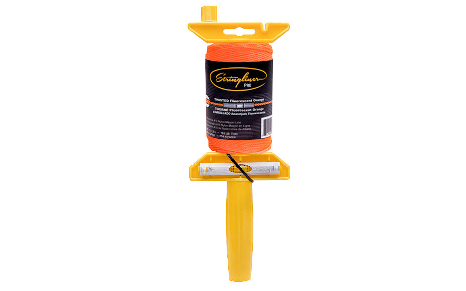 Stringliner Twisted Mason Line with Line Level - Fluorescent Orange. Stringliner PRO Mason's Line Reloadable Reels are made of durable polyethylene, with a USA-made handle that allows you to quickly change rolls. Pro Reel fits Stringliner rolls from 4" to 6" long. 540' length roll. #18 nylon twisted mason line