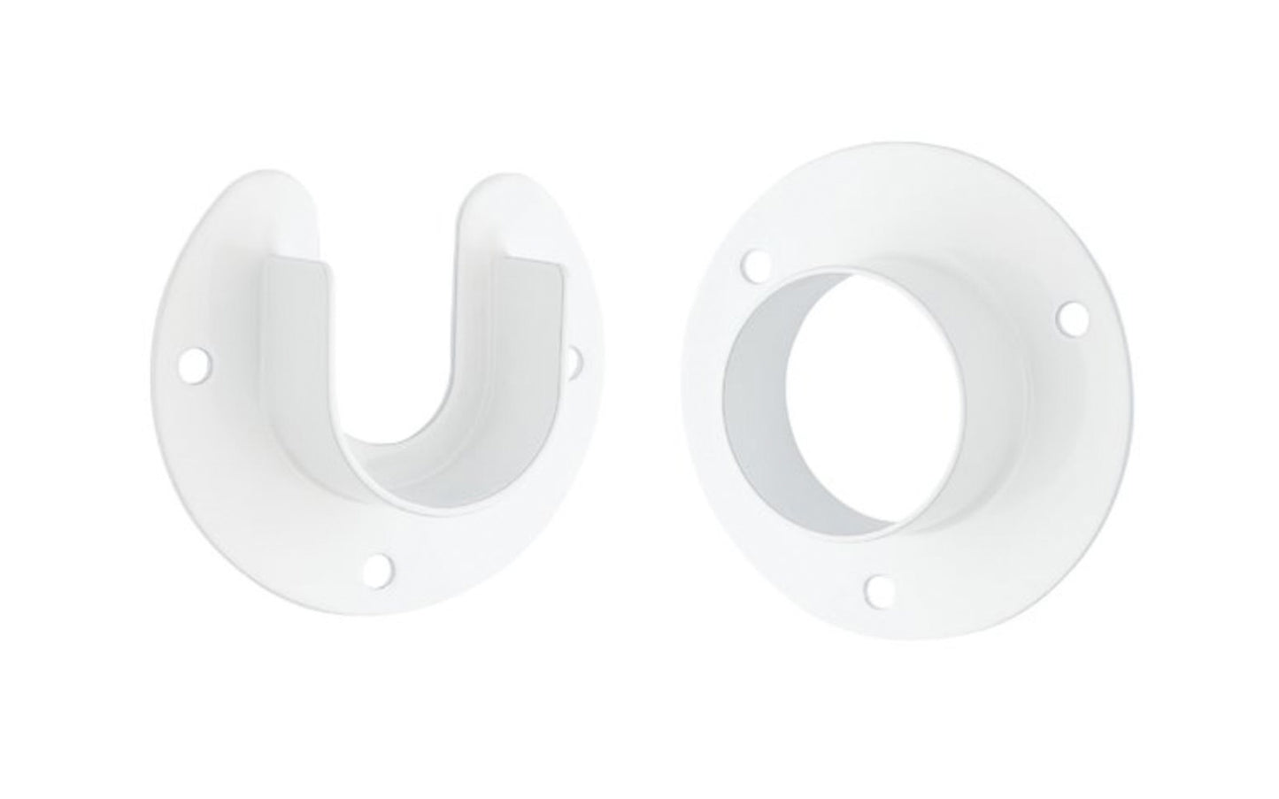 High quality closet rod flange set. Strong pole supports made of zinc material with a plated finish. The flanges have the deep pole sockets & provide the strong & safe rod support. Works with closet poles up to 1-5/16" diameter. National Hardware - Stanley Home designs. Available in chrome, oil rubbed bronze, satin nickel, & white color finishes