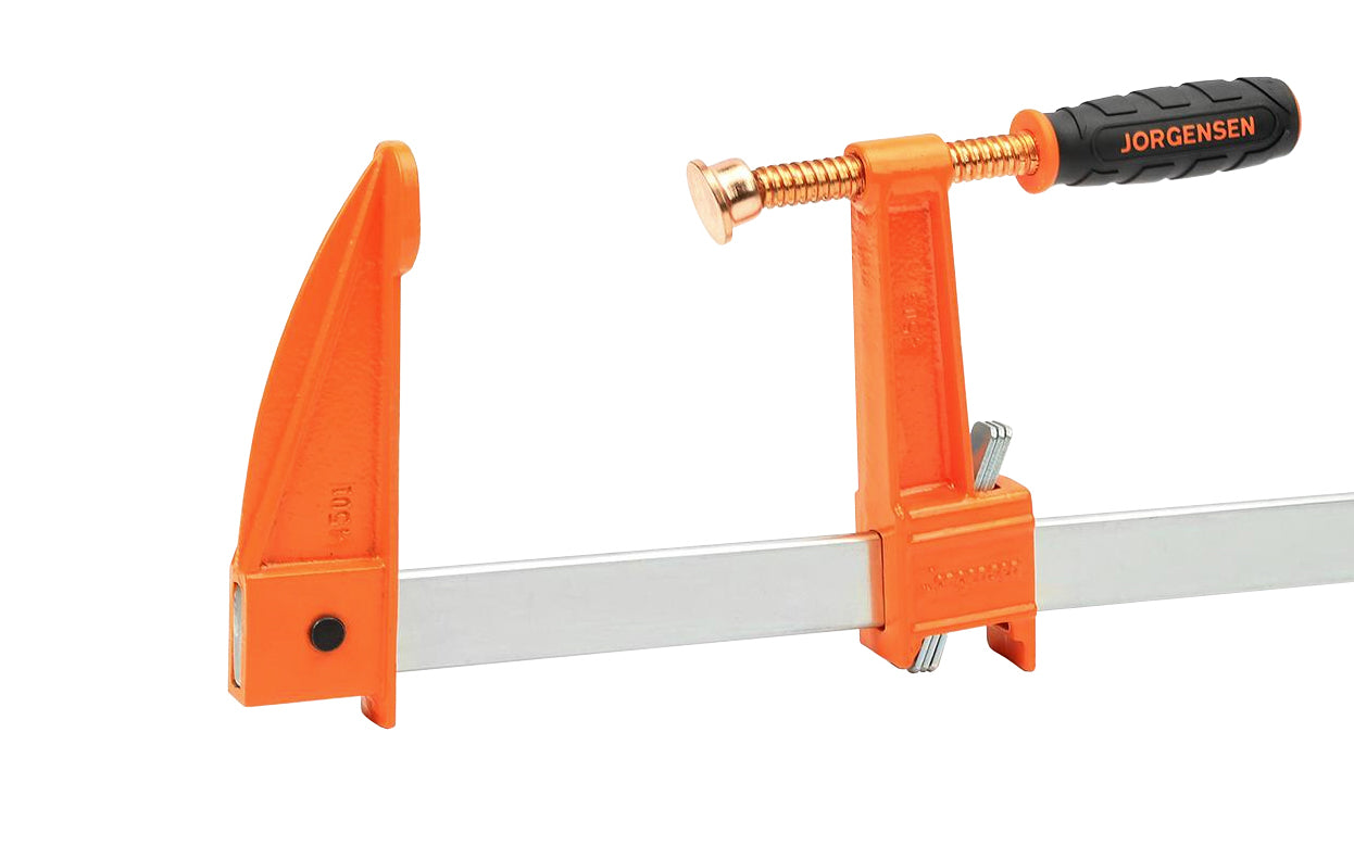 Jorgensen 5" Deep-Reach Throat Bar Clamp ~ 24" Max Opening - No. 4524 - Cast iron heads & rust resistant steel bars - 1,200 lbs. clamping pressure - With protected poly-vinyl handle & copper-plated screw & swivel end - Heavy Duty Deep Throat Clamp - 5" Deep ~ 044295452403