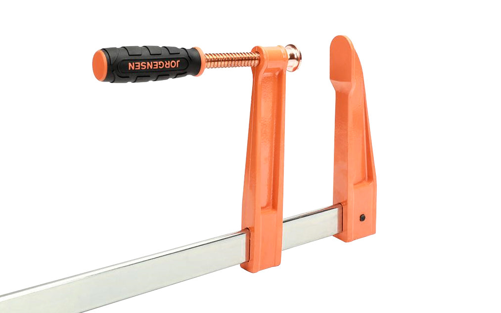 Jorgensen 7" Deep-Reach Throat Bar Clamp ~ 36" Max Opening - No. 4736 - Cast iron heads & rust resistant steel bars - 1,200 lbs. clamping pressure - With protected poly-vinyl handle & copper-plated screw & swivel end - Heavy Duty Deep Throat Clamp - 7" Deep