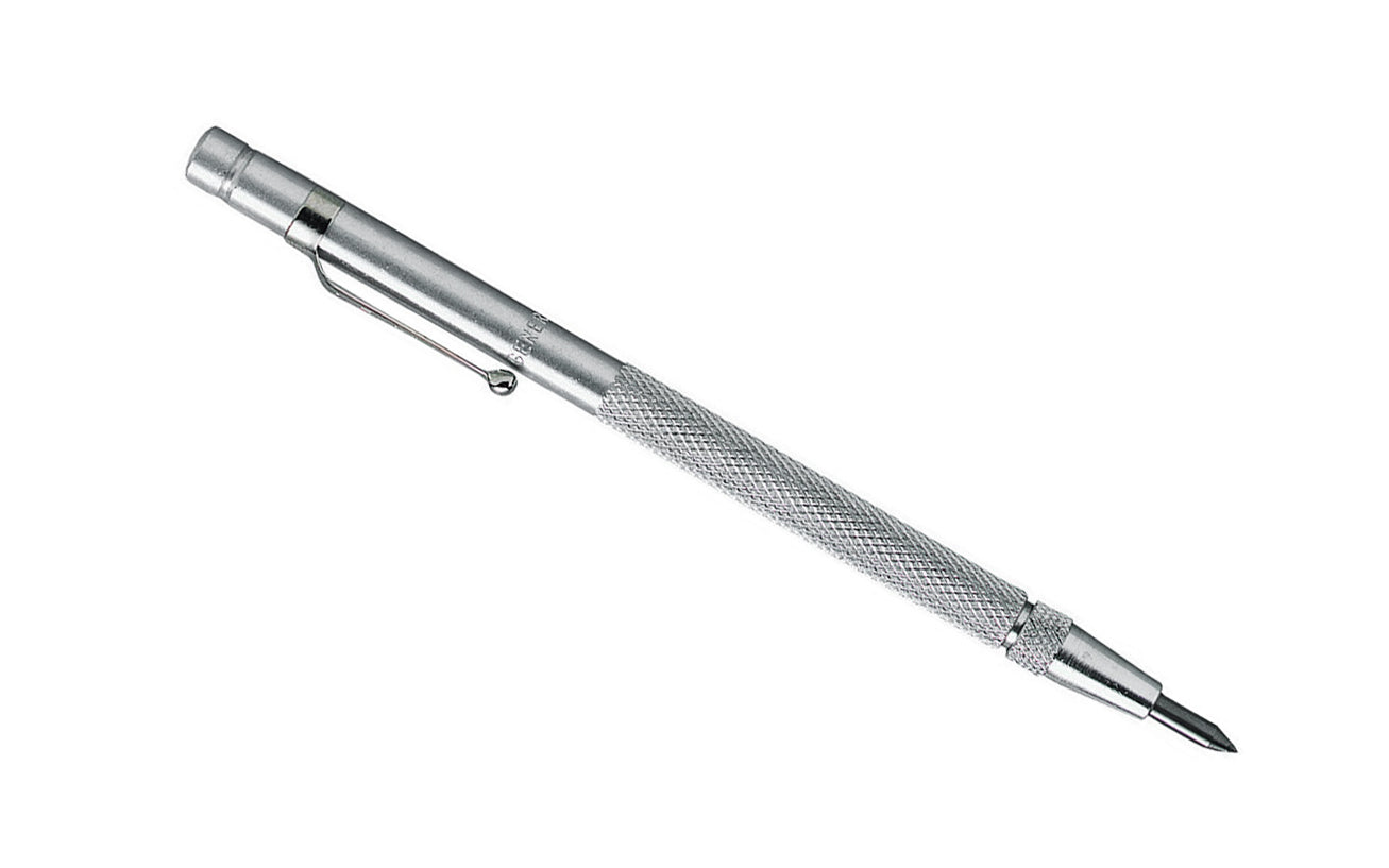 Tungsten Carbide Scriber / Etching Pen - General Tools Model No. 88 ~ Tungsten carbide point ~ Pocket clip attached ~ Great for marking & scribing all metals, copper, brass, aluminum, ceramics, & glass ~ Screw chuck for reversing point when not in use ~ 038728311122