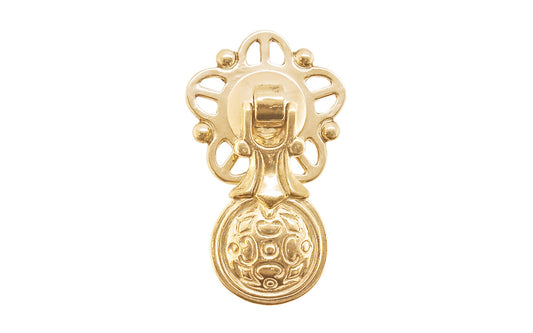 Vintage-style Hardware ·  Colonial Revival style solid brass pendant pull. Unlacquered brass (un-lacquered brass will patina) 1-1/2" Diameter Backplate.