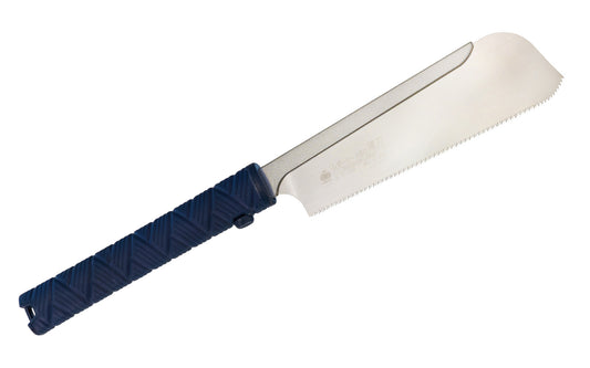 Made in Japan · Crosscut Teeth: 18 TPI ~ Gyokucho Saw #290 ~ Compact sized saw - great for a toolbox ~ Impulse Hardened Teeth ~ Black hard plastic handle with EVA coated grip ~ Blade is removable ~ The blade has a special rounded nose which allows the ability to start in the middle of a panel