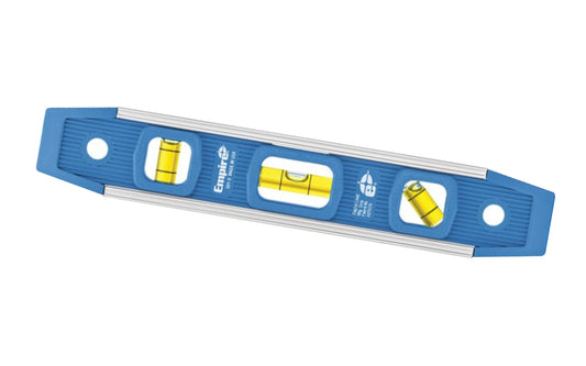 Empire 9" Aluminum Magnetic Torpedo Level. Durable acrylic vials read plumb, level and 45 Degree. Solid aluminum frame. Magnetic edge frees hands. Made in USA. Empire Level Model 581-9. Made in USA ~ 015812058194