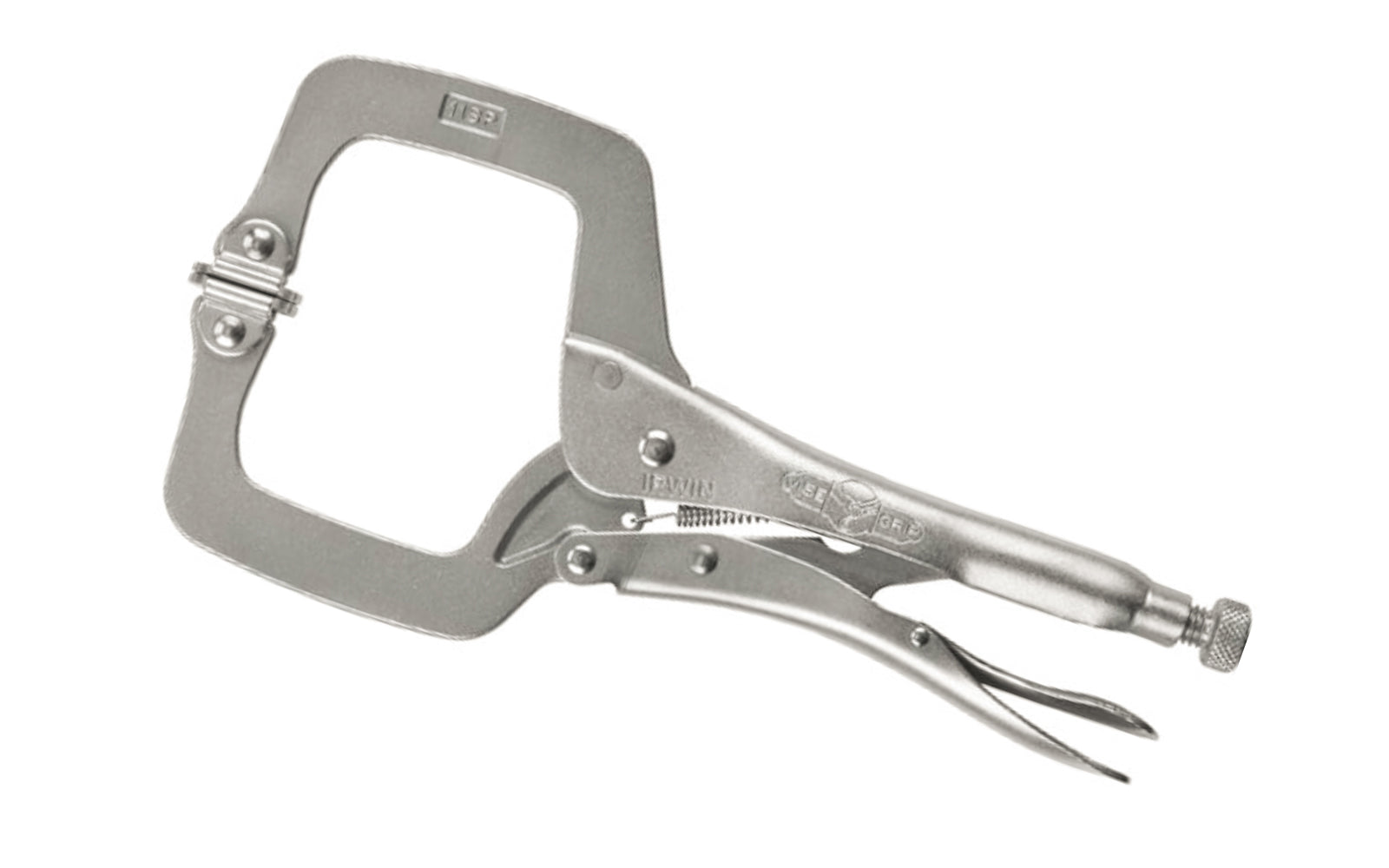 Irwin 11" "The Original" Vise Grip Locking C-Clamp Plier. Model 11SP. Item No. 20. Turn screw to adjust pressure and fit work. Stays adjusted for repetitive use. Constructed of high-grade heat-treated alloy steel for maximum toughness & durability. 4" Jaw Capacity ~ 038548000206
