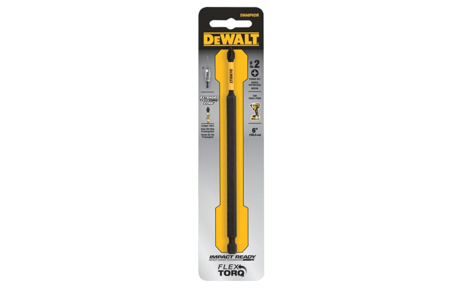 DeWalt #2 Power Bit - 6" Long. Model DWA6PH2IR