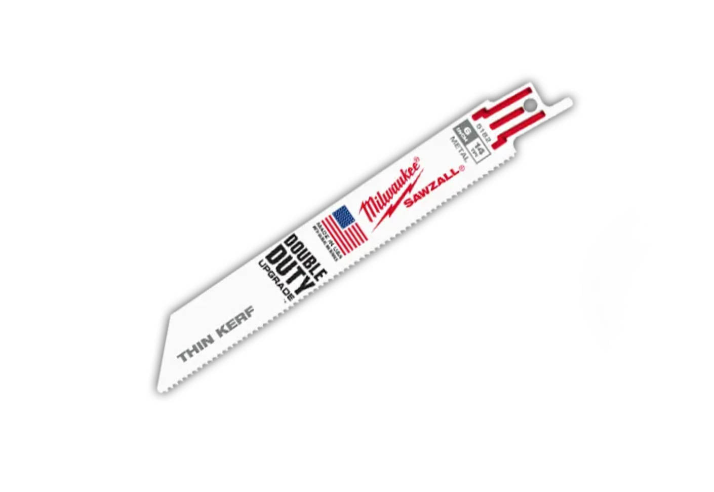 Milwaukee 6" Reciprocating Saw Bi-Metal Blade - 14T - 48-00-4182 SINGLE. 6" overall length. 14 TPI. Sold as a single recip Sawzall blade. Made in USA.