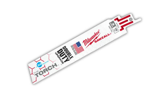 Milwaukee 6" Reciprocating Saw Metal Blade - 18T - 48-00-4784 SINGLE. 6" overall length. 18 TPI. Sold as a single recip blade. "The Torch" Made in USA.