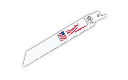 Milwaukee 6" Reciprocating Saw Blade - 8/12 T - 48-00-5091 SINGLE. 6" overall length. 8/12 TPI. Sold as a single recip blade. Made in USA.