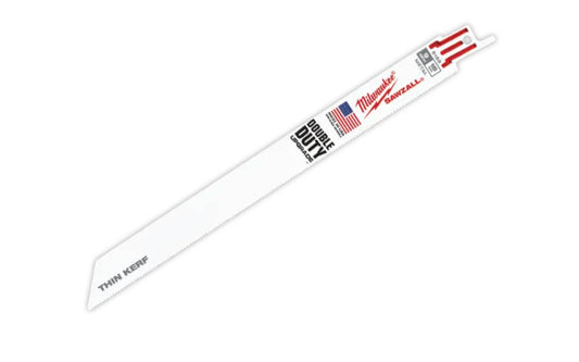 Milwaukee 9" Reciprocating Saw Blade "Double Duty" - 18 T - 48-00-5188 SINGLE. 9" overall length. 18 TPI. Sold as a single recip blade. "Double Duty" Sawzall blade. Made in USA.
