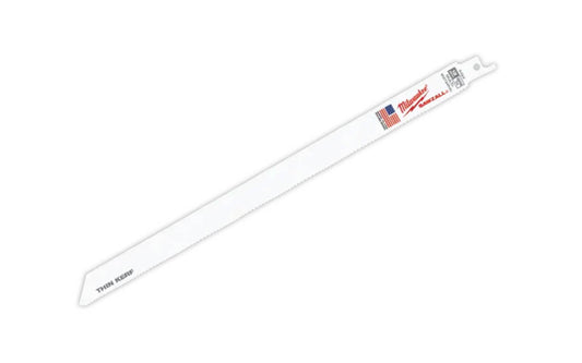 Milwaukee 12" Reciprocating Saw Blade "Demolition" - 10/14 T - 48-00-5194 SINGLE. 12" overall length. 10/14 TPI. Sold as a single recip blade. Sawzall blade. Made in USA.