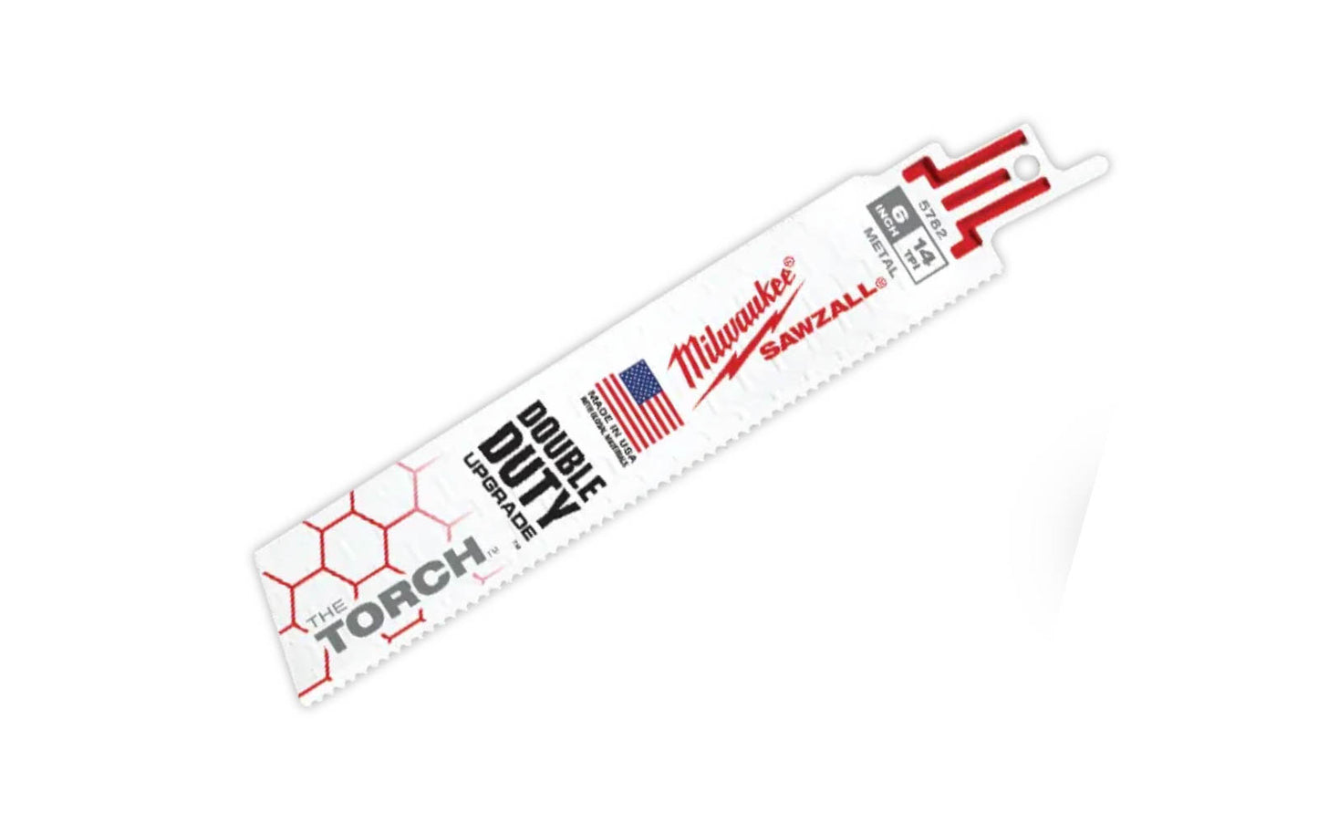 Milwaukee 6" Reciprocating Saw Metal Blade - 14T - 48-00-5782 SINGLE. 6" overall length. 14 TPI. Sold as a single recip blade. "The Torch" Made in USA.