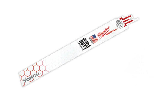 Milwaukee 9" Reciprocating Saw Blade "Demolition" - 14 T - 48-00-5787 SINGLE. 9" overall length. 14 TPI. Sold as a single recip blade. "Double Duty" Sawzall blade. Made in USA.