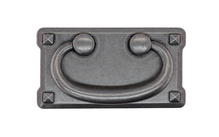 Vintage-style Hardware · Mission-Style Drop Pull ~ Larger Size designed in the Mission / Arts & Crafts style of hardware. 2" high x 3-3/4" wide plate size. Pewter Finish