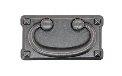 Vintage-style Hardware · Mission-Style Drop Pull ~ Larger Size designed in the Mission / Arts & Crafts style of hardware. 2" high x 3-3/4" wide plate size. Pewter Finish
