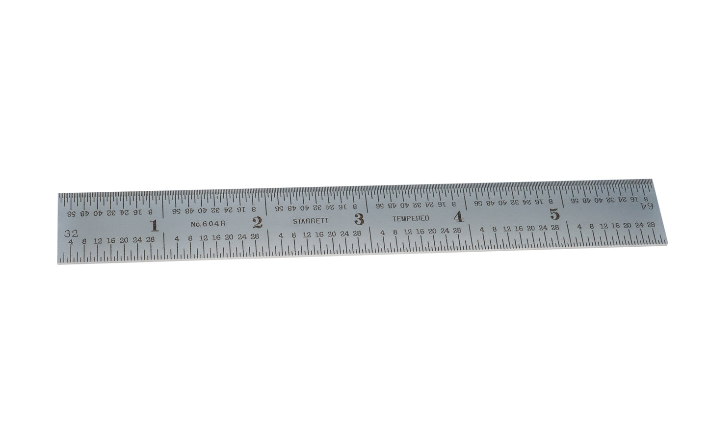 Starrett 6" Rule - 1/8", 1/16", 1/32", 1/64" Grads - USED. The Starrett 6" Rule - 1/8, 1/16", 1/32", 1/64" Grads. Features a satin chrome finish.  Made in USA.