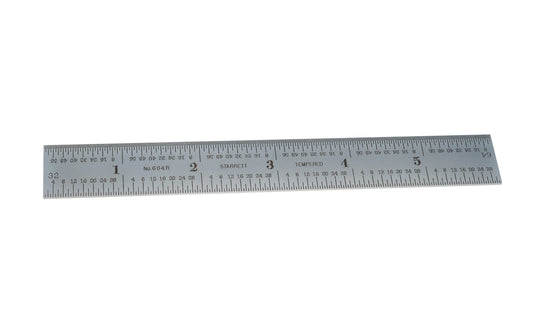 Starrett 6" Rule - 1/8", 1/16", 1/32", 1/64" Grads - USED. The Starrett 6" Rule - 1/8, 1/16", 1/32", 1/64" Grads. Features a satin chrome finish.  Made in USA.