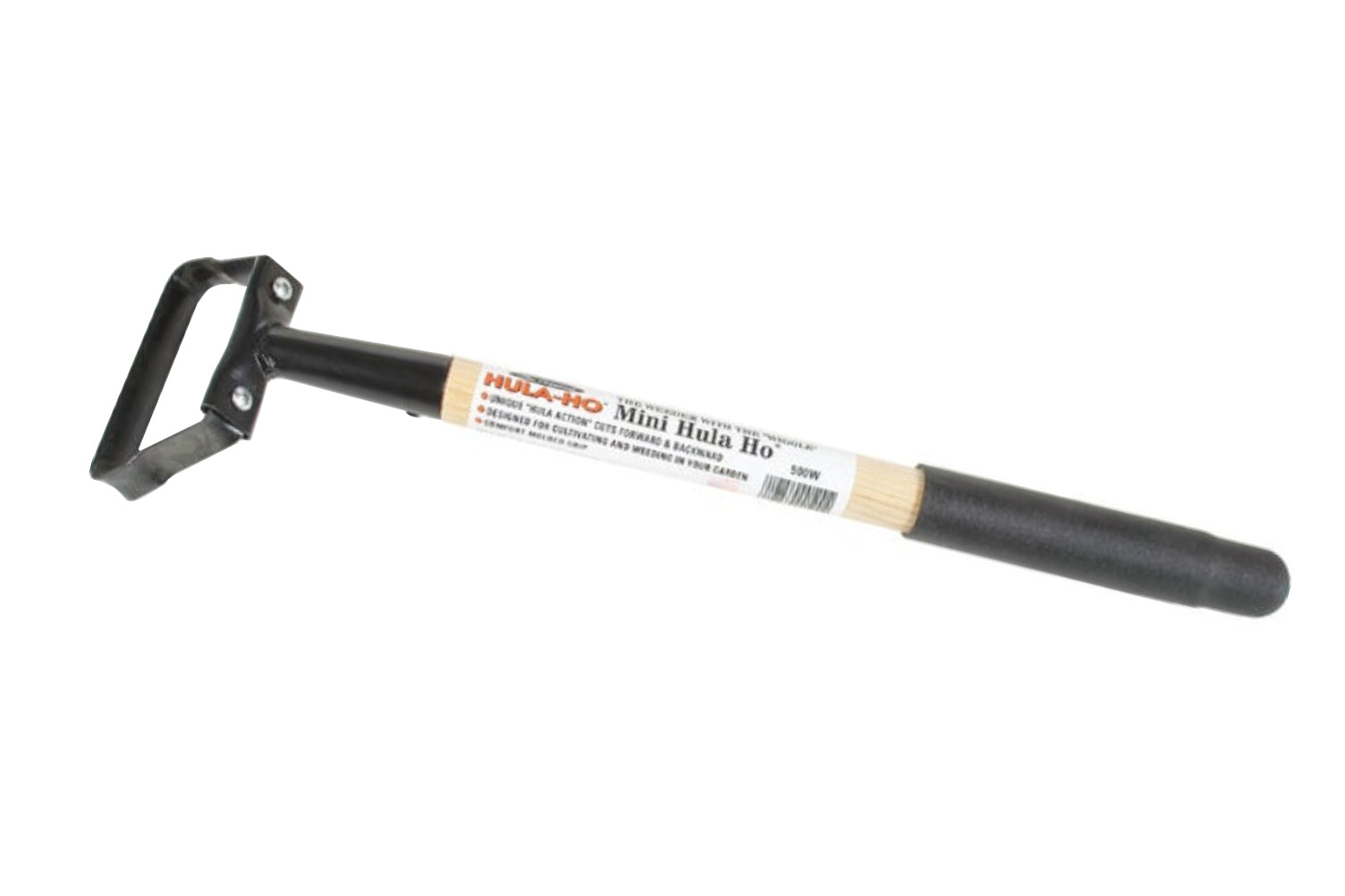 "Hula-Ho" Mini Weeder. This unique 'hula action' cuts forward & backward. The Hula Hoe is designed for cultivating & weeding gardens. Heat-treated 'wiggle' blade aerates, mulches, and cultivates. 16" overall tool length. Made by Flexrake.