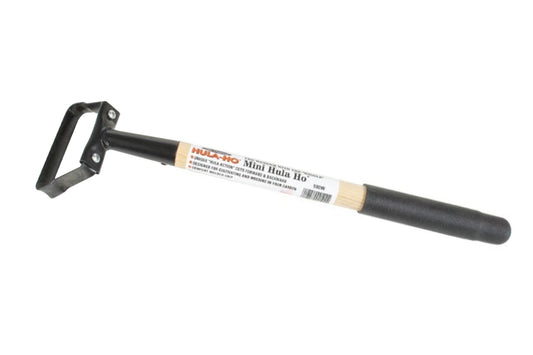 "Hula-Ho" Mini Weeder. This unique 'hula action' cuts forward & backward. The Hula Hoe is designed for cultivating & weeding gardens. Heat-treated 'wiggle' blade aerates, mulches, and cultivates. 16" overall tool length. Made by Flexrake.
