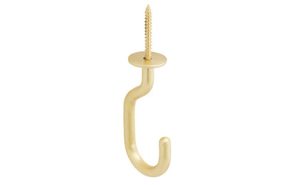Brushed Gold (Brushed Brass) Modern Ceiling J-Hook. Designed for interior use of hanging plants & planter pots. Sold as a single hook. Includes plastic anchor & washer. National Hardware model N275-524.