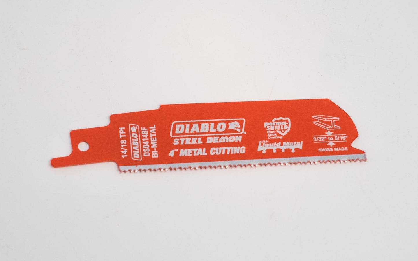 Diablo 4" Metal Cutting Reciprocating Saw Blade - 14 / 18 TPI. Model DS0414BF. Swiss made.