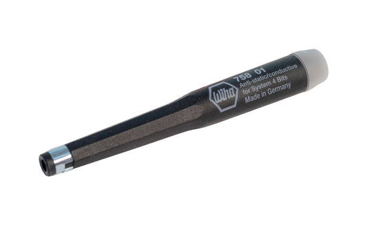 Wiha ESD safe Precision Handle for 4 mm Micro Bits. Non-magnetic - Plastic material handle. Wiha Model 75801. 4-3/4" overall length. Made in Germany.