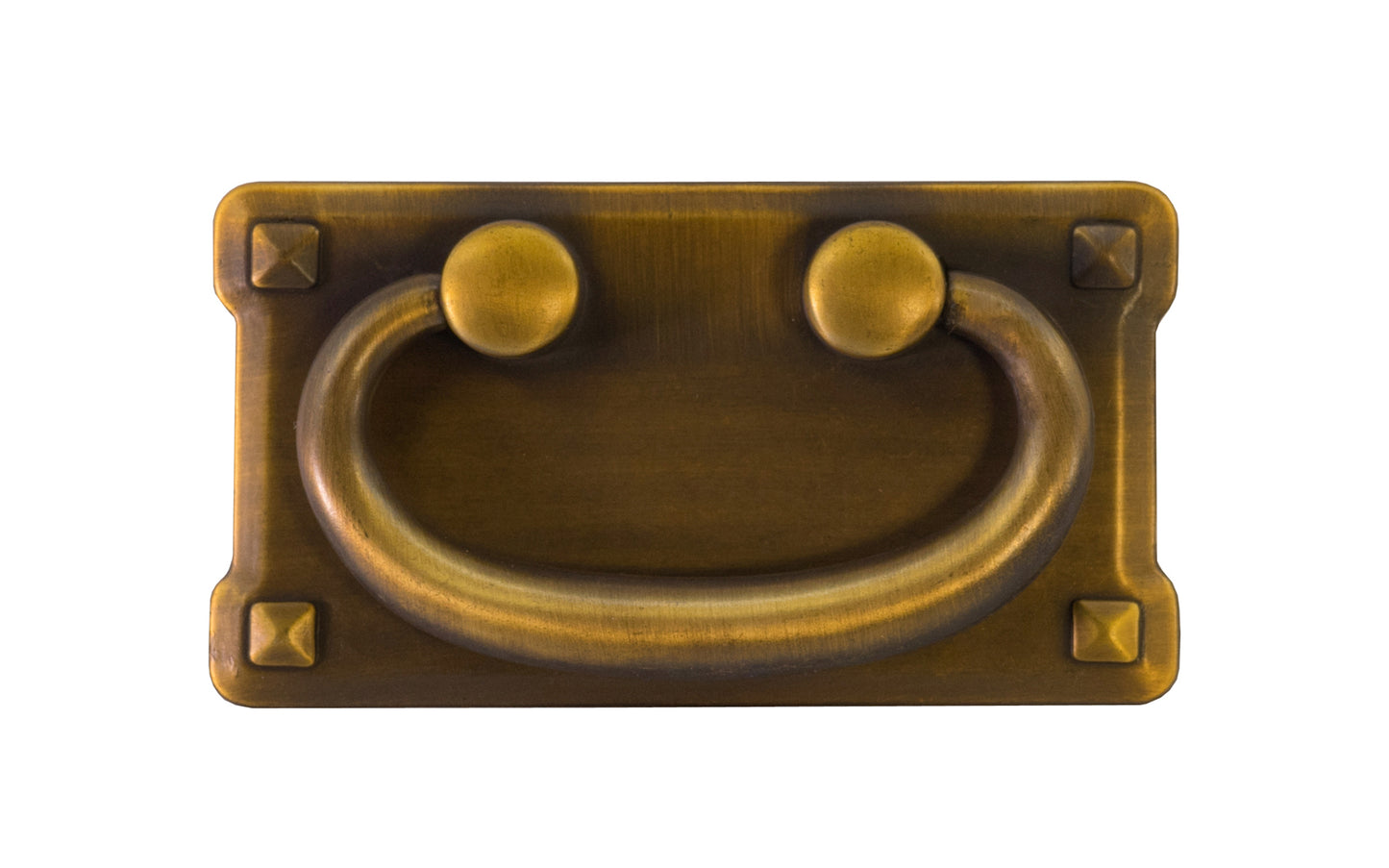 Vintage-style Hardware · Mission-Style Drop Pull ~ Larger Size designed in the Mission / Arts & Crafts style of hardware. 2" high x 3-3/4" wide plate size. Antique Brass Finish
